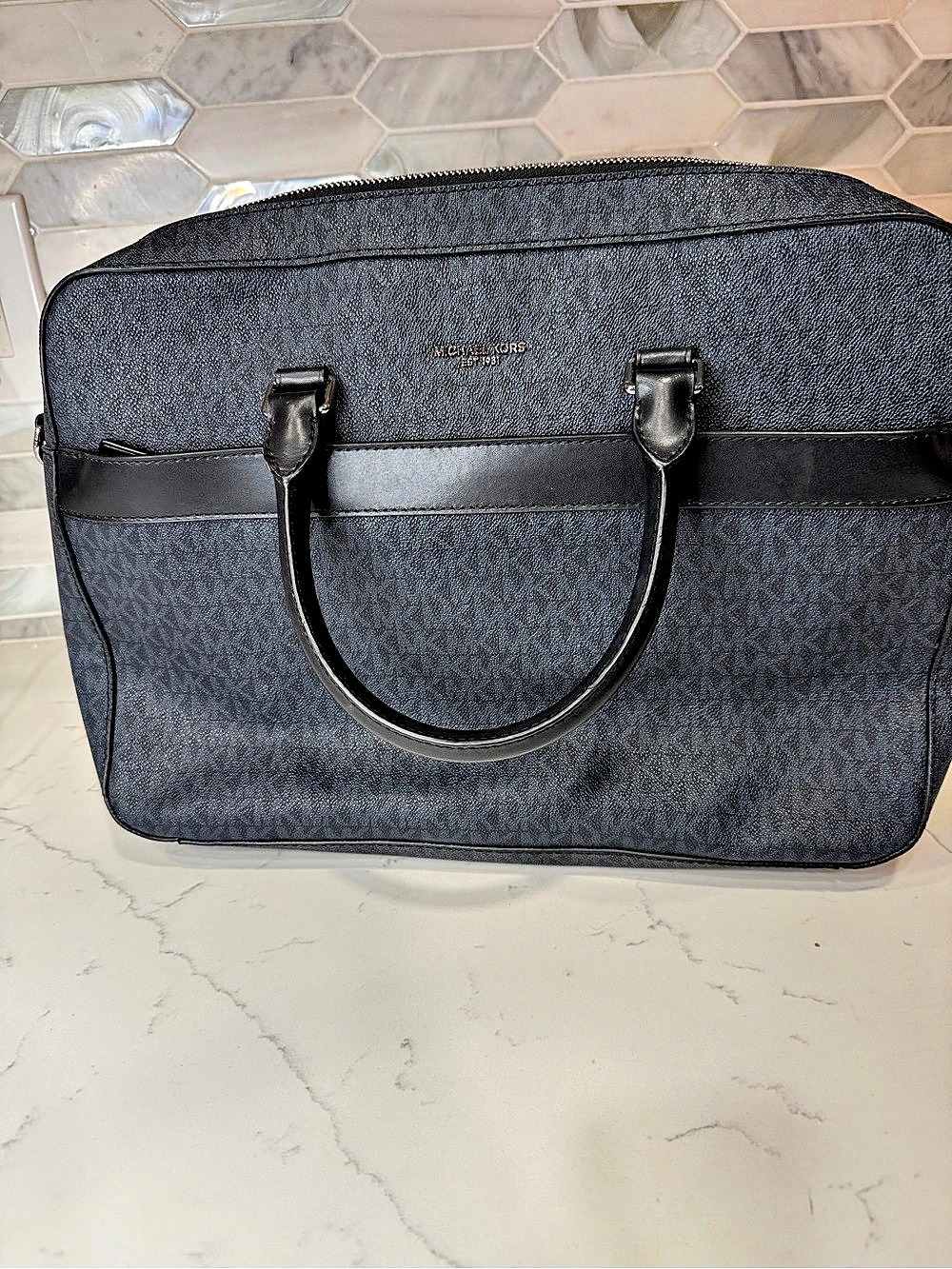 Michael Kors Hudson Logo Briefcase Laptop Bag in Navy and Black